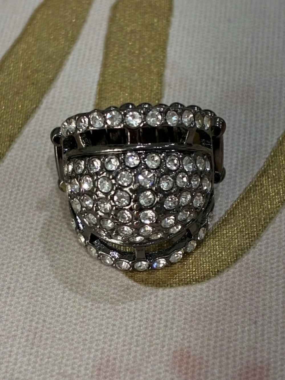 Rhinestone Pavé Dome Statement Ring - Silver Tone Clear Crystals